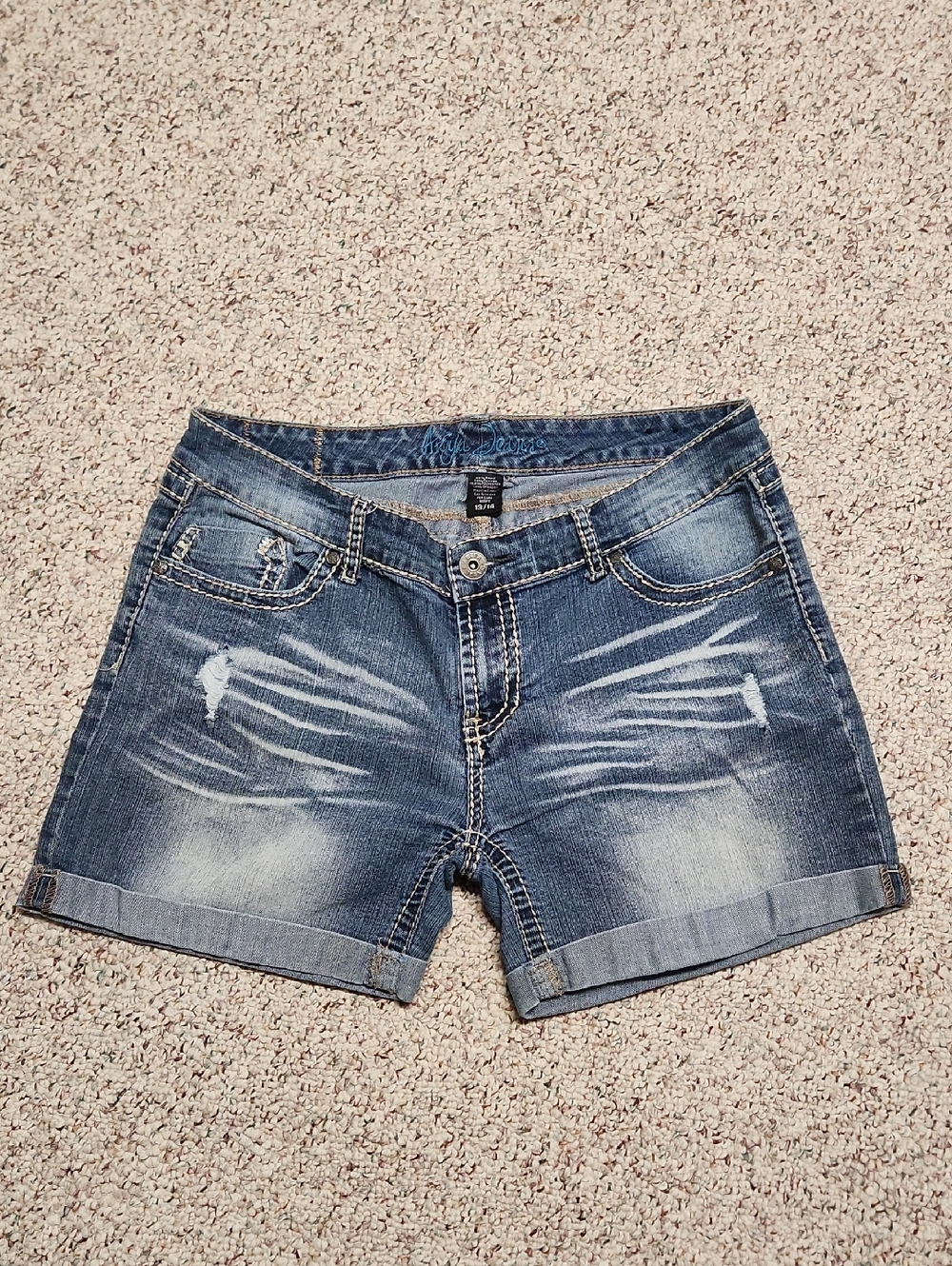 Ariya Mid-Blue Distressed Cuffed Denim Shorts